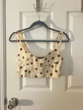 Zara Cream Crop Top with Brown Polka Dots